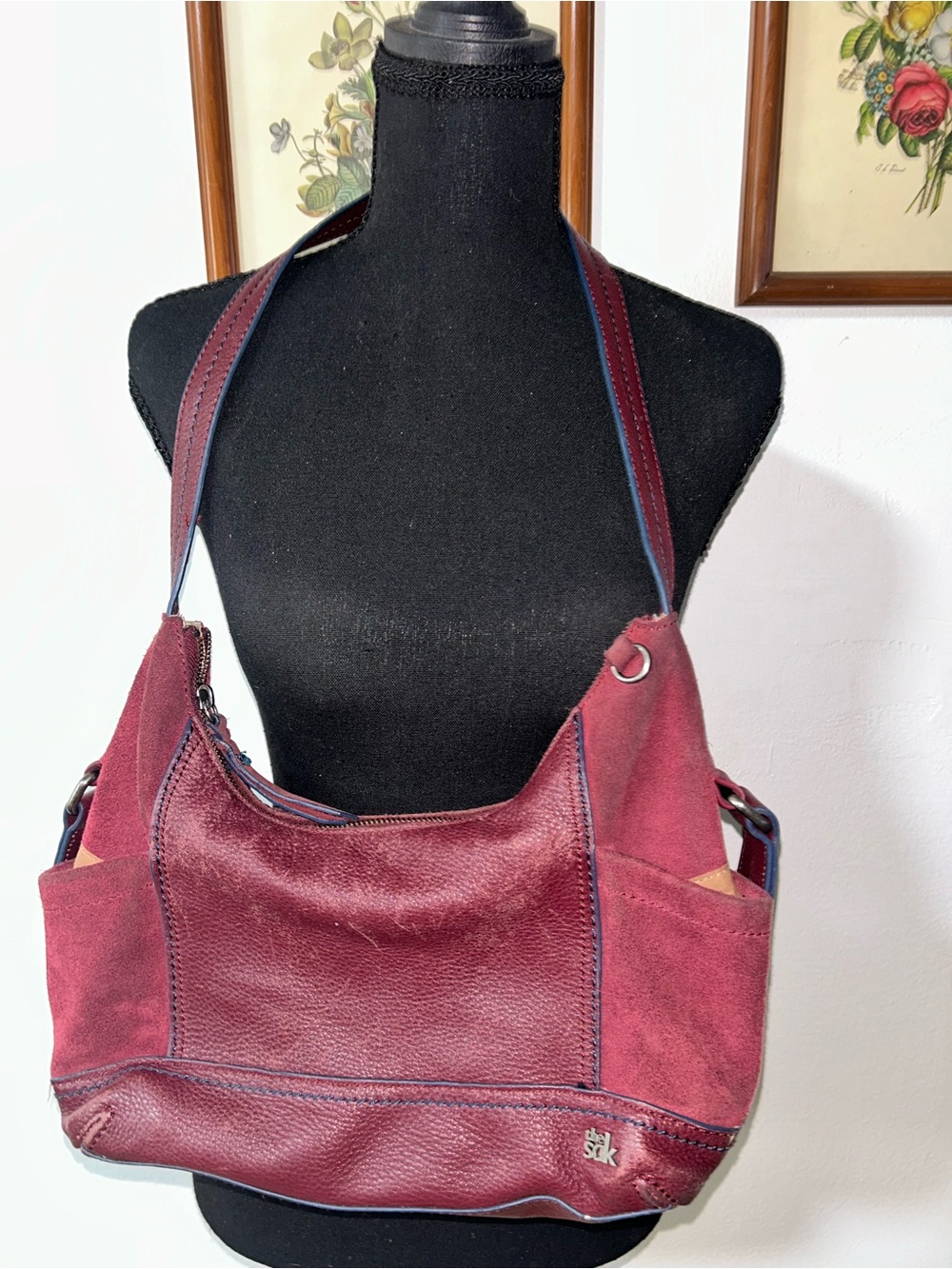 The Sak Burgundy Leather & Suede Shoulder Bag